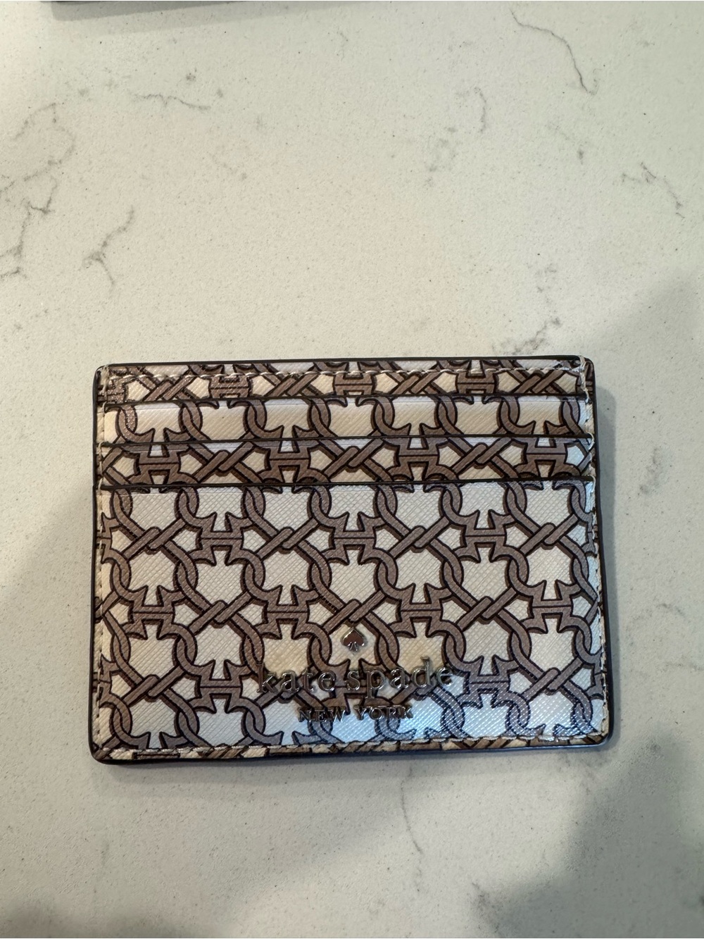 Kate Spade Printed Card Holder in Beige and Brown